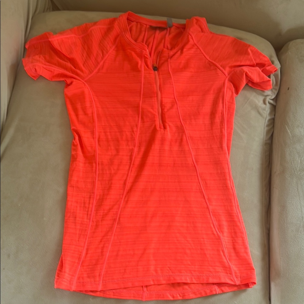 Athleta Orange Fitted Tie Front Polo T-Shirt